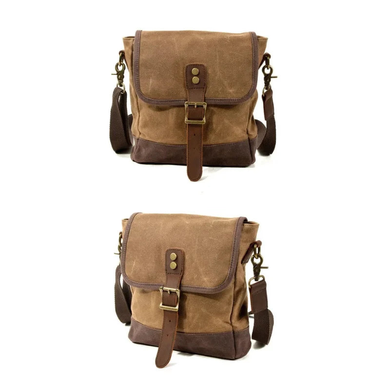 Men’s Waxed Canvas Messenger Bag – Small Vintage Flap Closure