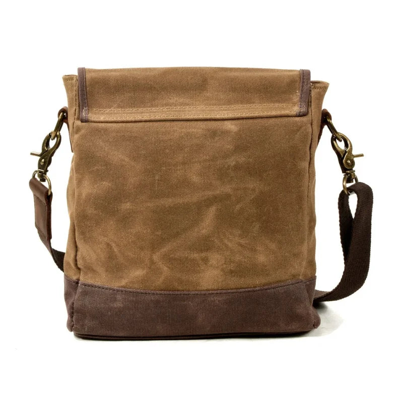 Men’s Waxed Canvas Messenger Bag – Small Vintage Flap Closure