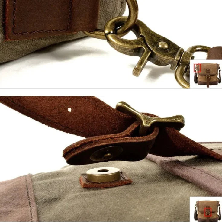 Men’s Waxed Canvas Messenger Bag – Small Vintage Flap Closure