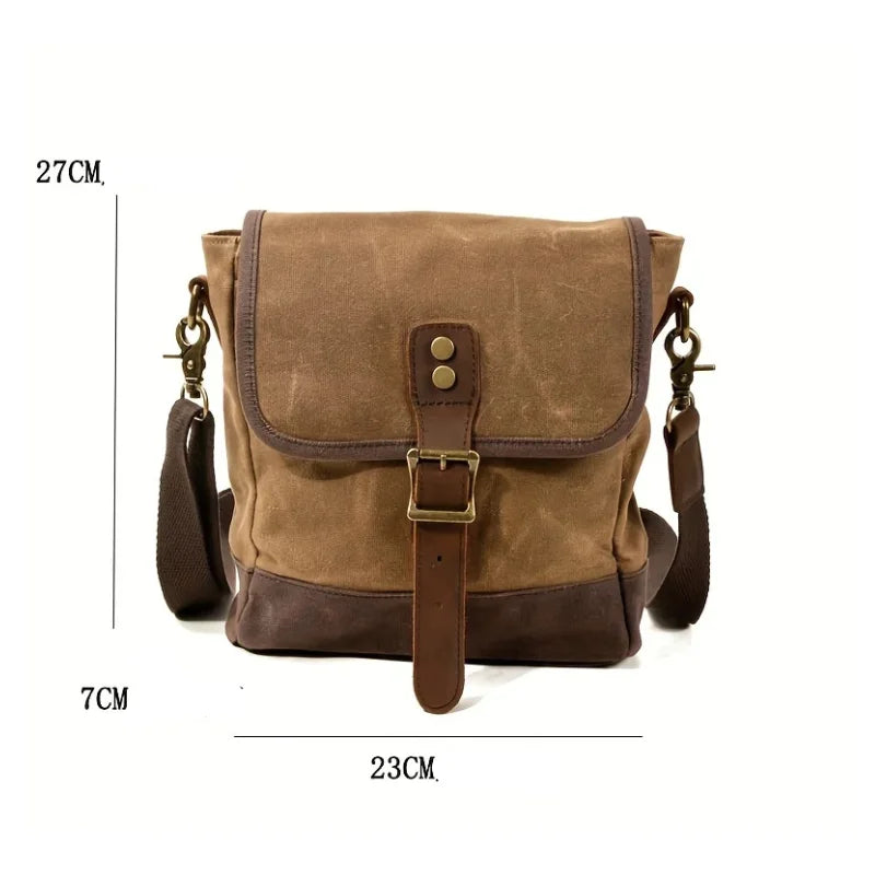 Men’s Waxed Canvas Messenger Bag – Small Vintage Flap Closure