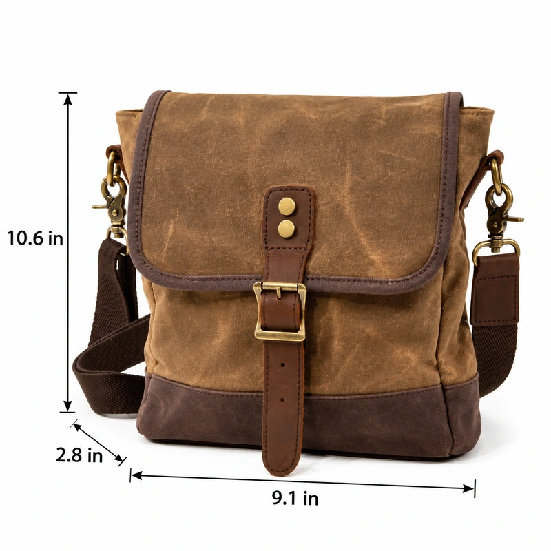 Men’s Waxed Canvas Messenger Bag – Small Vintage Flap Closure