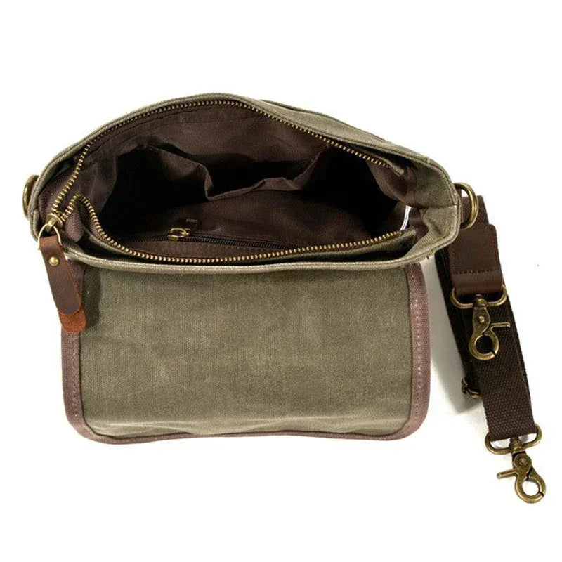 Men’s Waxed Canvas Messenger Bag – Small Vintage Flap Closure