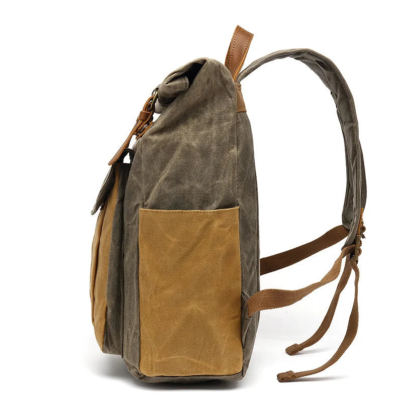 Men’s Waxed Canvas Roll Top Backpack - 3-Pocket Utility Rucksack
