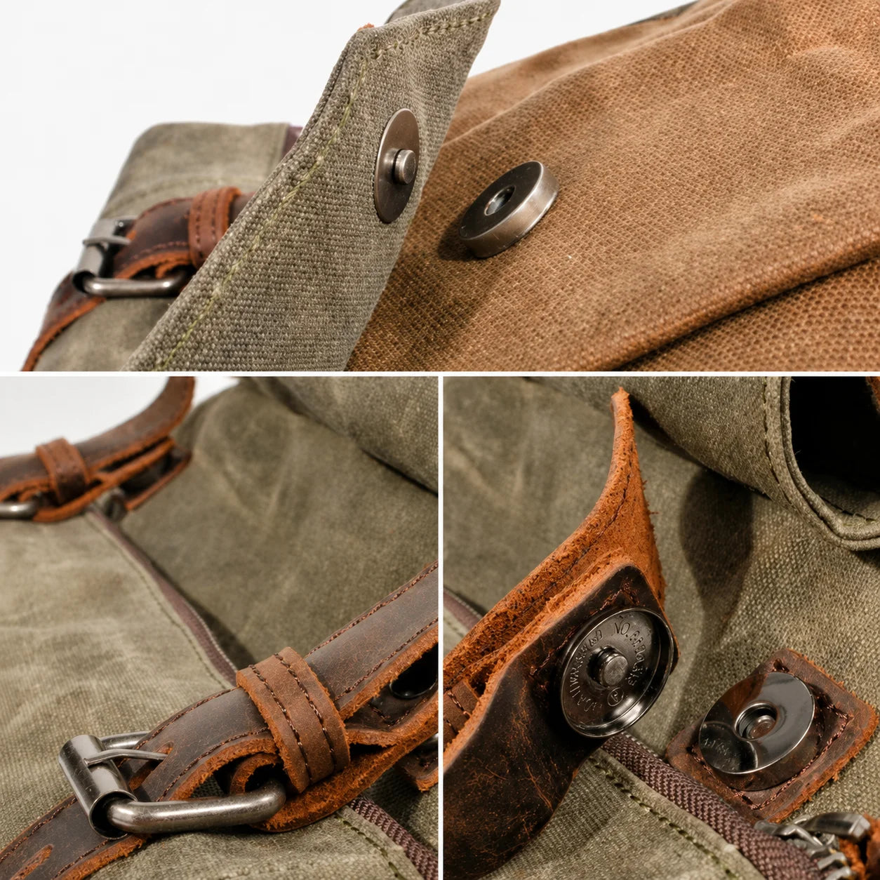 Men’s Waxed Canvas Roll Top Backpack - 3-Pocket Utility Rucksack