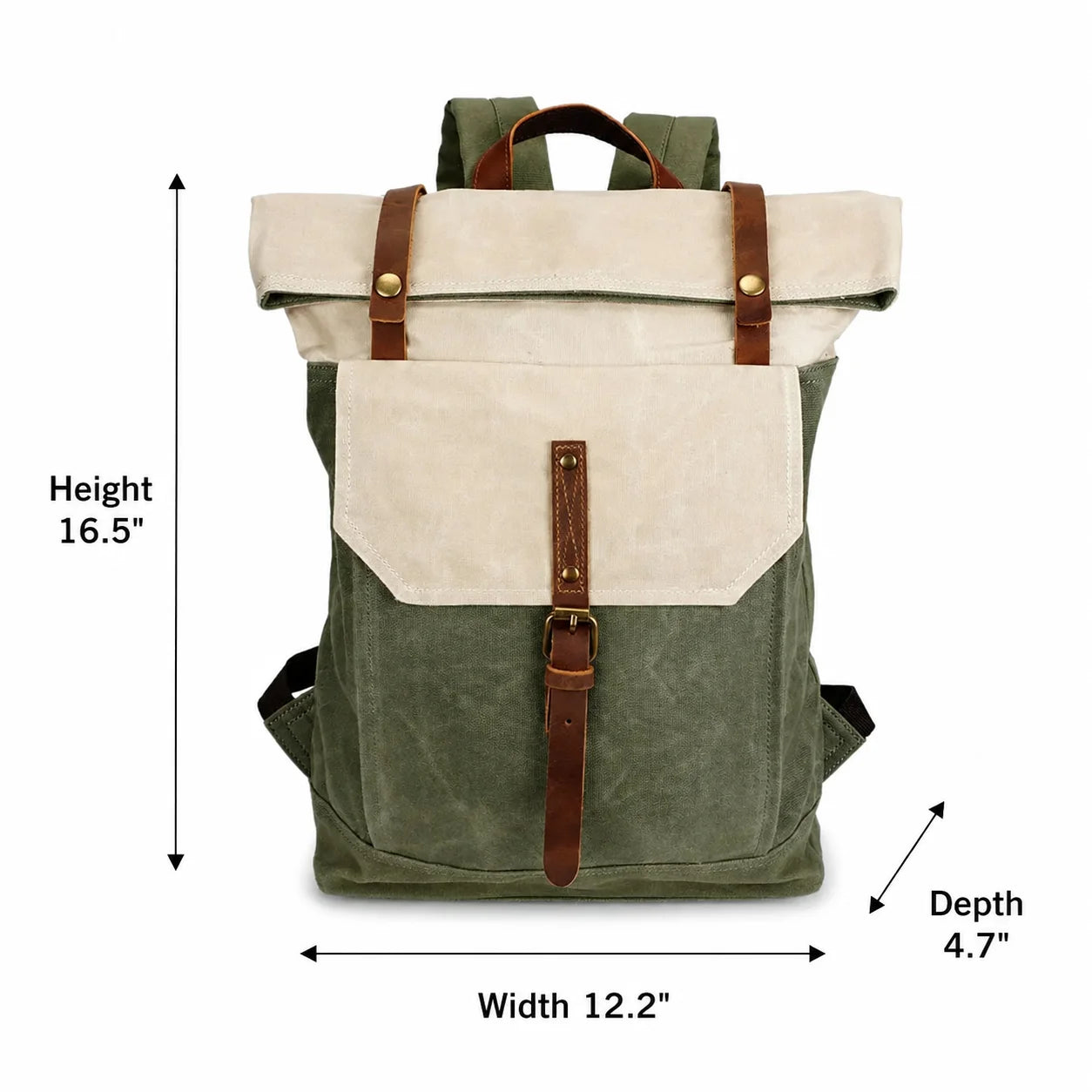 Men’s Waxed Canvas Roll Top Backpack - Crazy Horse Leather Trim