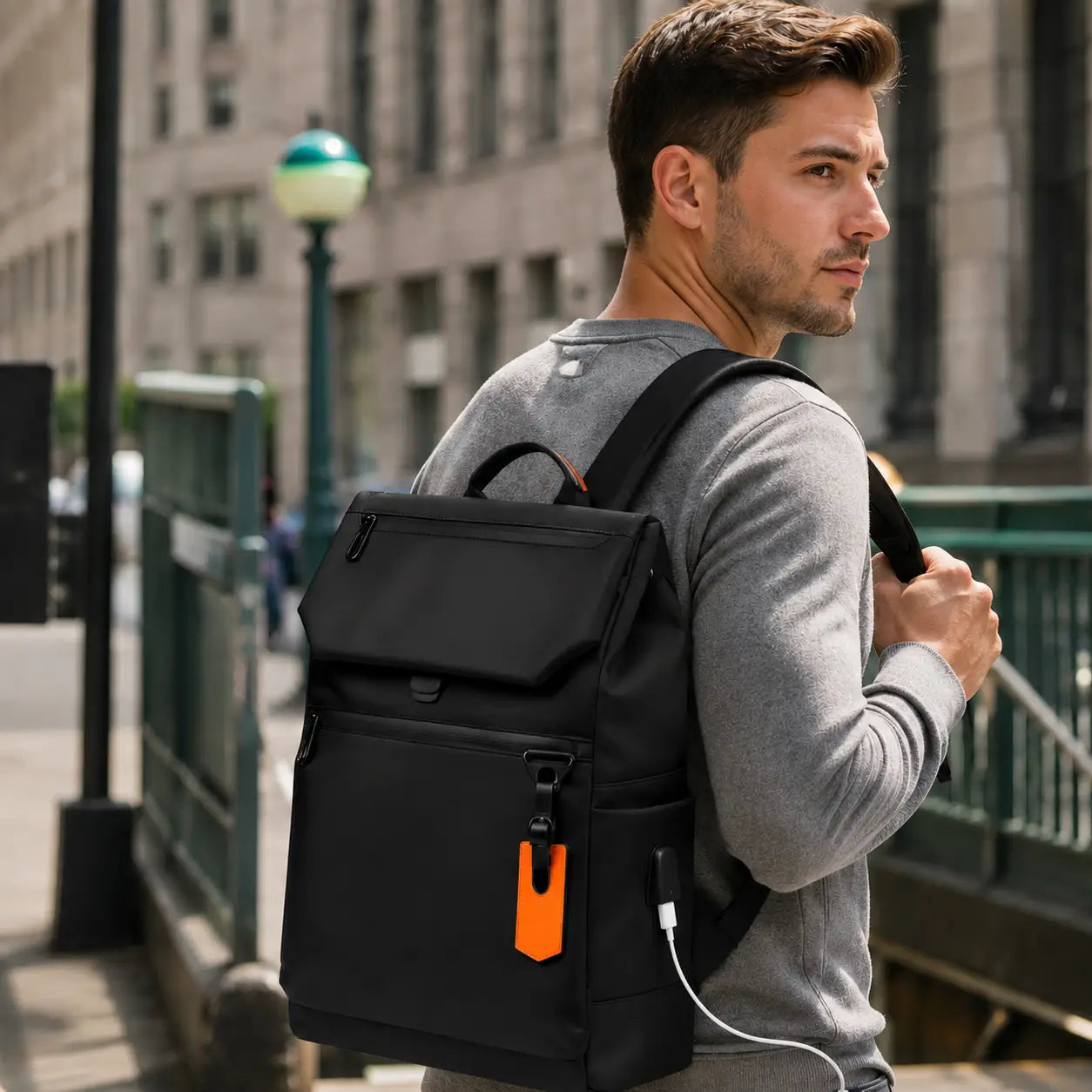 Men’s Work Backpack – USB Charging Laptop Commuter Bag