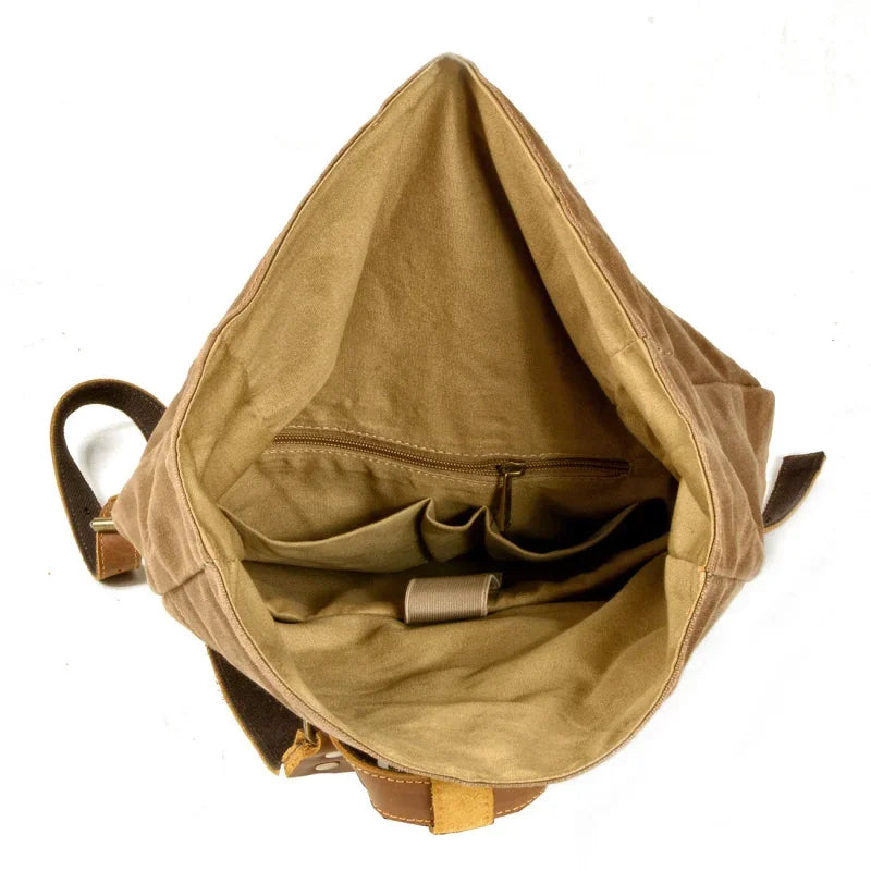 Men’s Waxed Canvas Roll-Top Backpack - Zip Front Pocket Rucksack