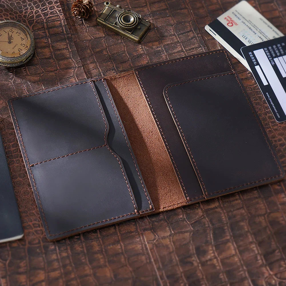 Bifold Leather Passport Cover with Boarding Pass Pocket