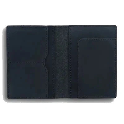 Bifold Leather Passport Cover with Boarding Pass Pocket - Black