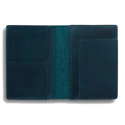 Bifold Leather Passport Cover with Boarding Pass Pocket - Teal Blue