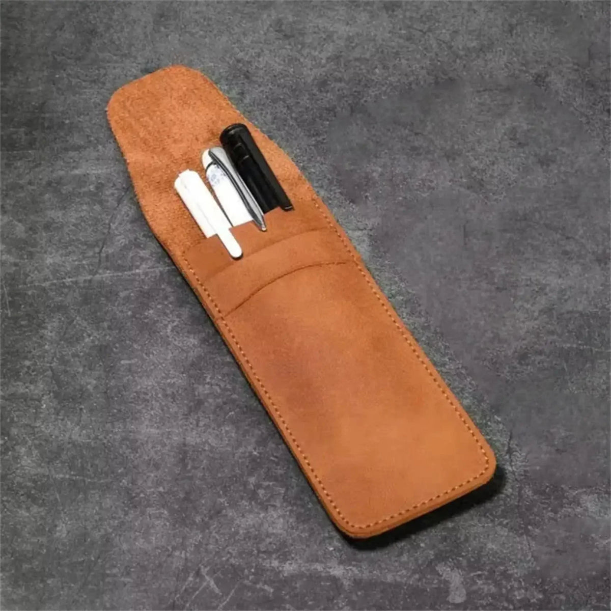 Men’s Leather Pen Case - Front Pocket Flap Pouch