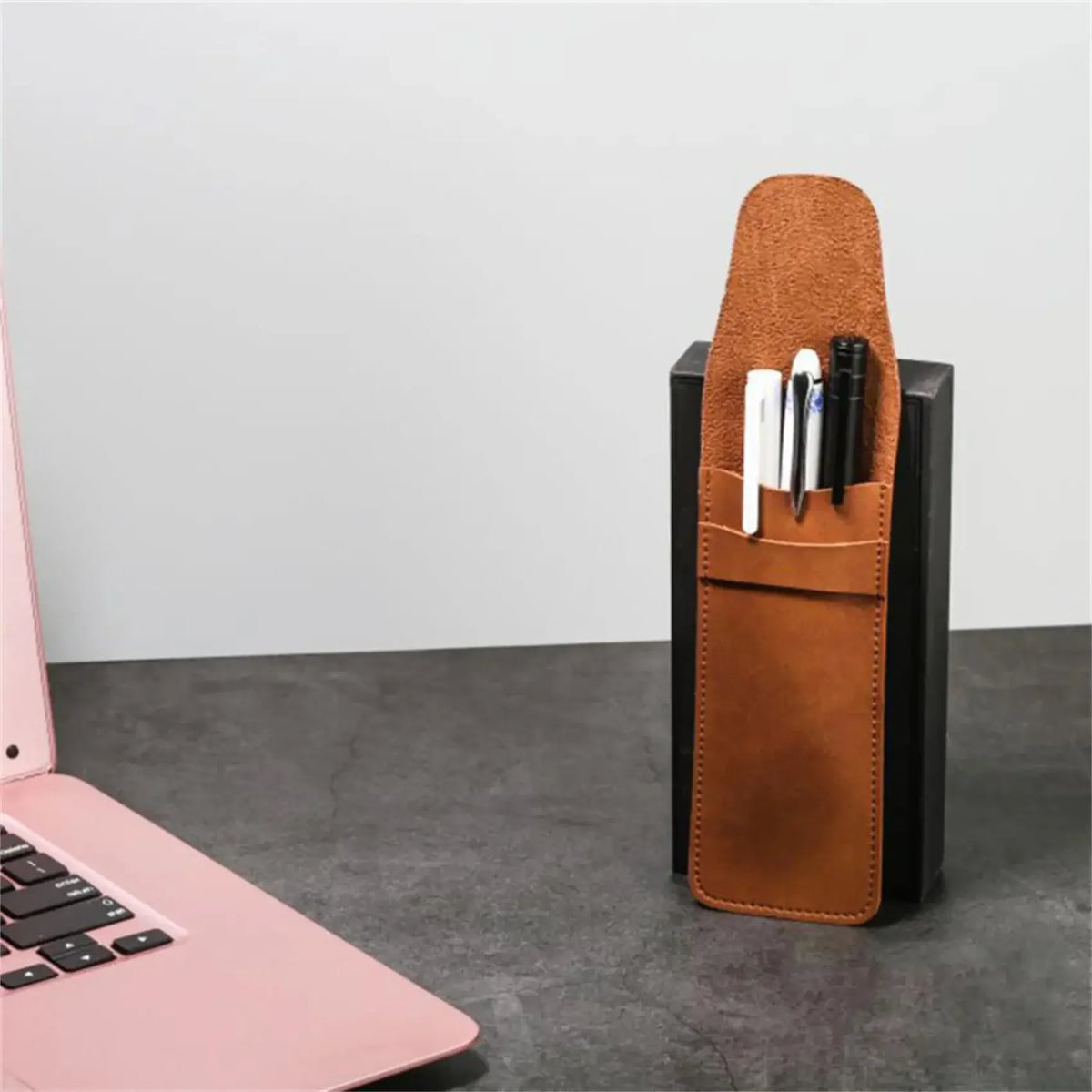Men’s Leather Pen Case - Front Pocket Flap Pouch