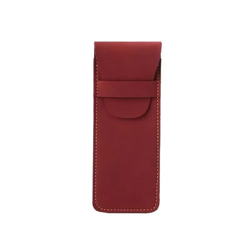 Men’s Leather Pen Case - Front Pocket Flap Pouch - Burgundy