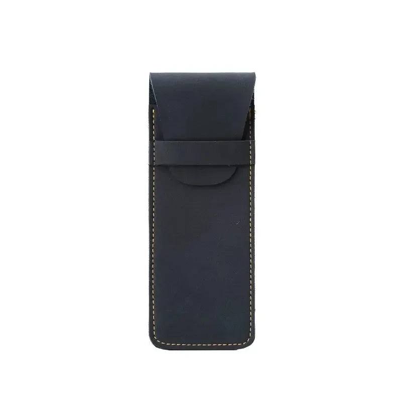 Men’s Leather Pen Case - Front Pocket Flap Pouch - Navy