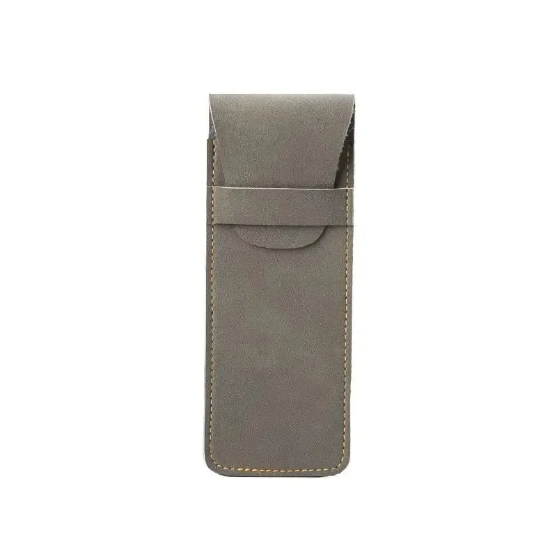 Men’s Leather Pen Case - Front Pocket Flap Pouch - Dark gray