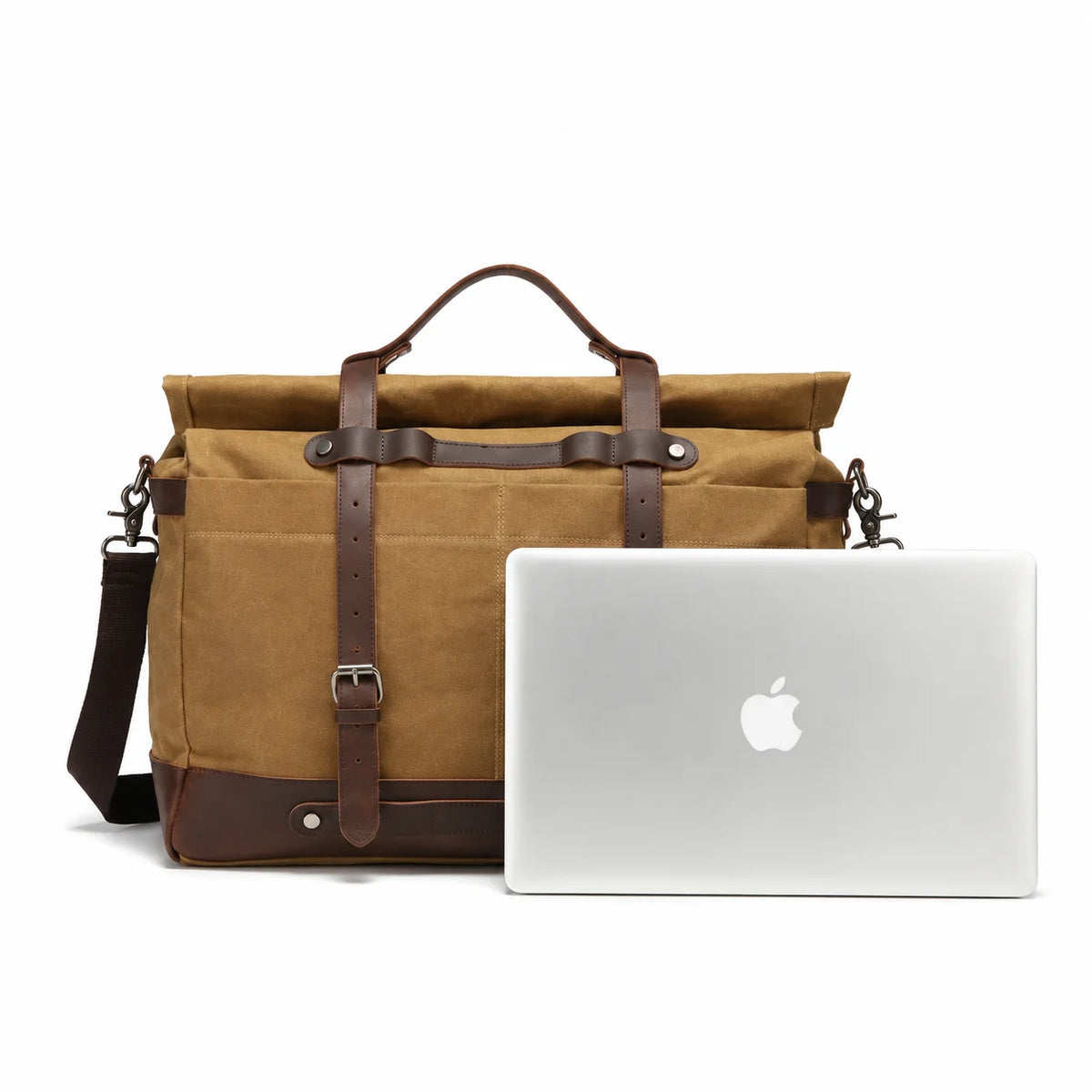 Roll-Top Waxed Canvas Weekender Bag - Buckle Straps and Shoulder Strap