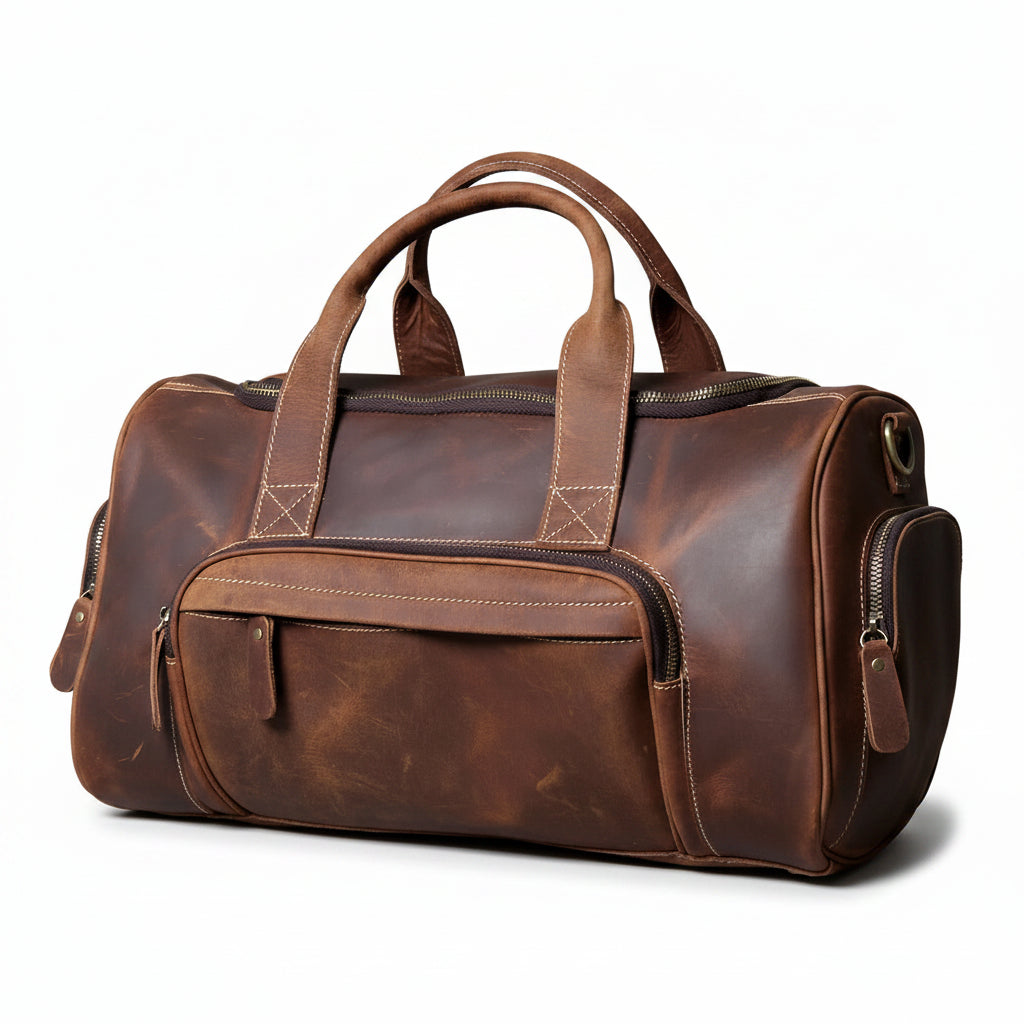 Men’s Leather Duffle Bag - Carry-On Weekender - Brown