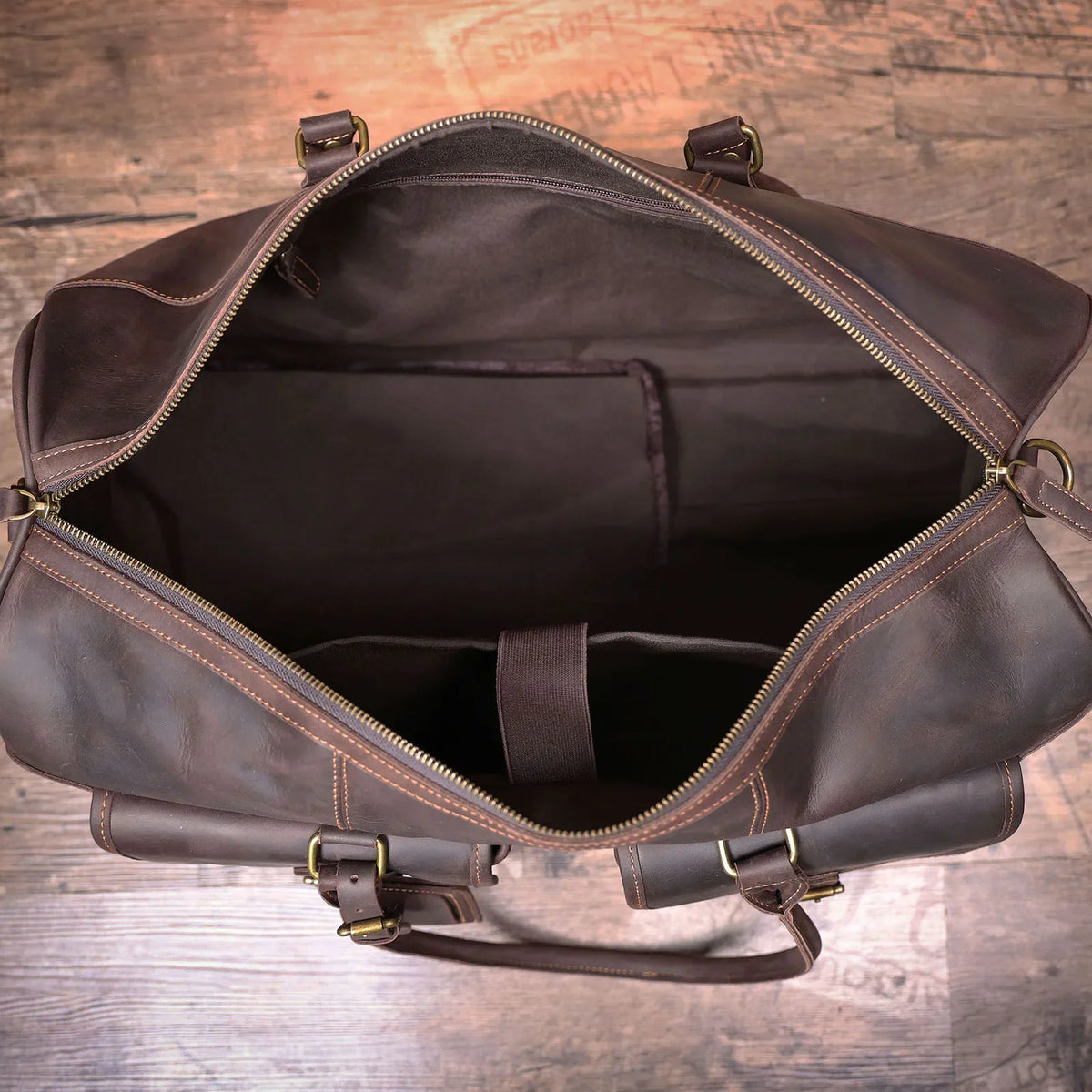 Men’s Leather Duffle Bag - Crazy Horse Front Pocket Weekender