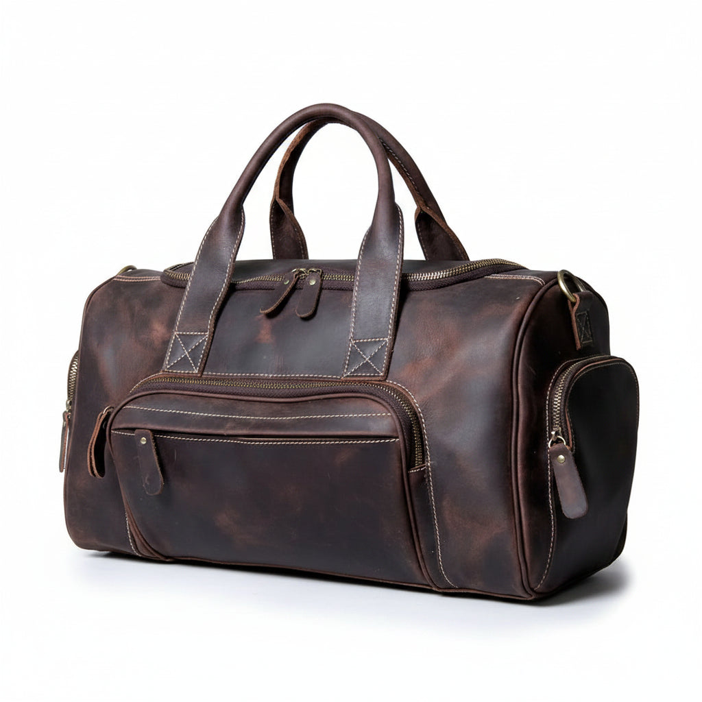 Men’s Leather Duffle Bag - Carry-On Weekender - Dark brown