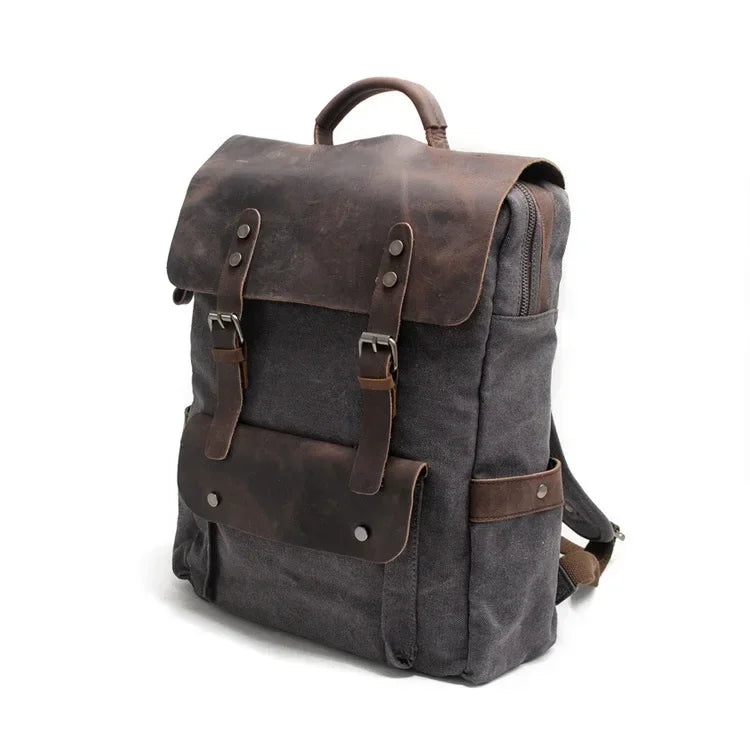 Men’s Waxed Canvas Backpack - Leather Trim 6-Color Laptop Pack