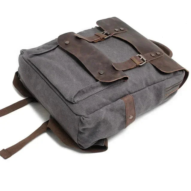 Men’s Waxed Canvas Backpack - Leather Trim 6-Color Laptop Pack