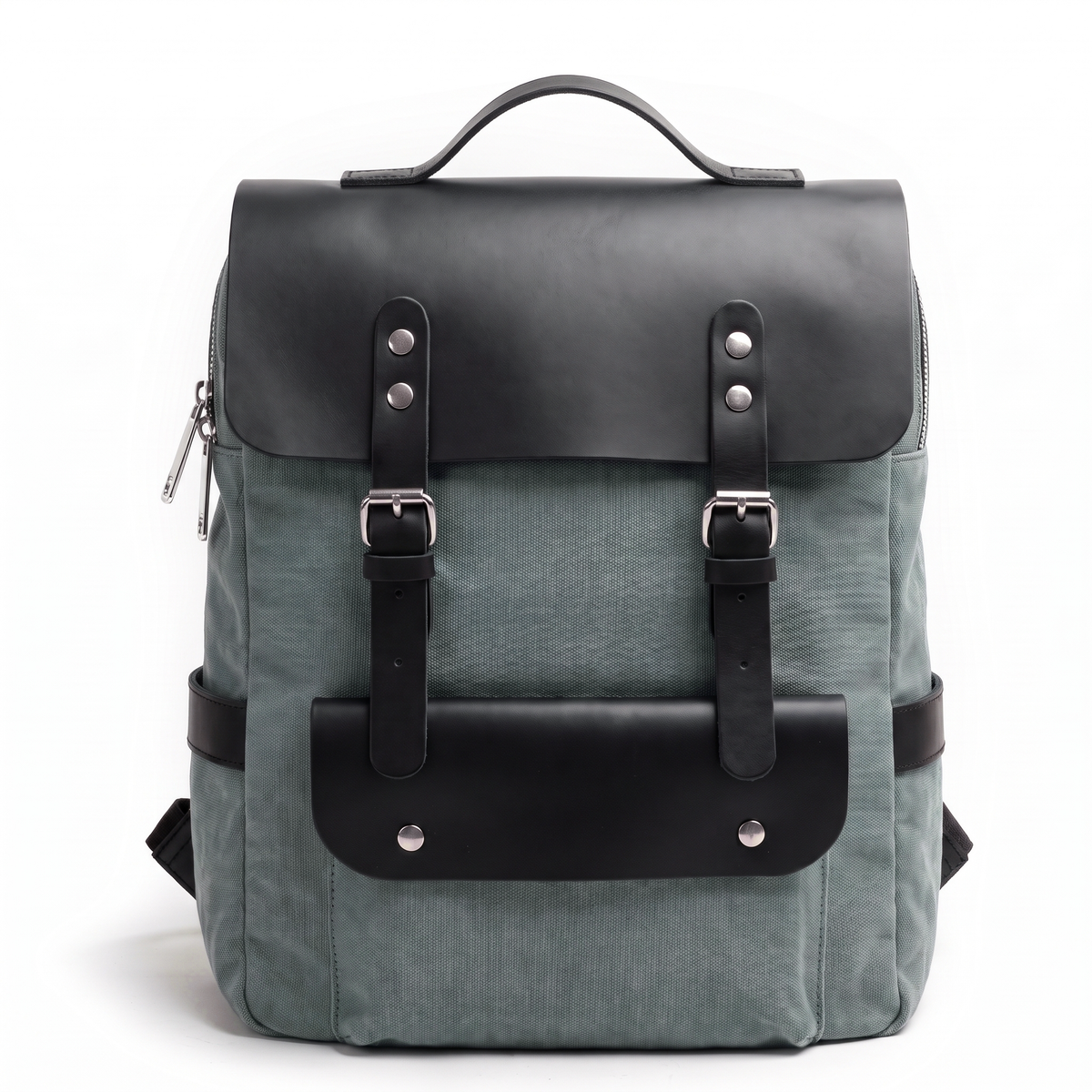 Men’s Waxed Canvas Backpack - Leather Trim 6-Color Laptop Pack - Blue