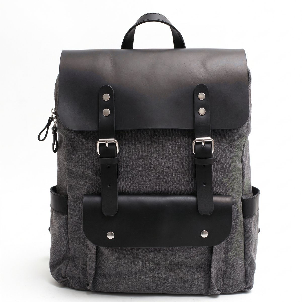 Men’s Waxed Canvas Backpack - Leather Trim 6-Color Laptop Pack - Gray