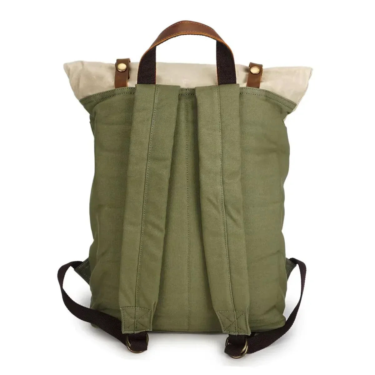 Men’s Waxed Canvas Roll Top Backpack - Crazy Horse Leather Trim
