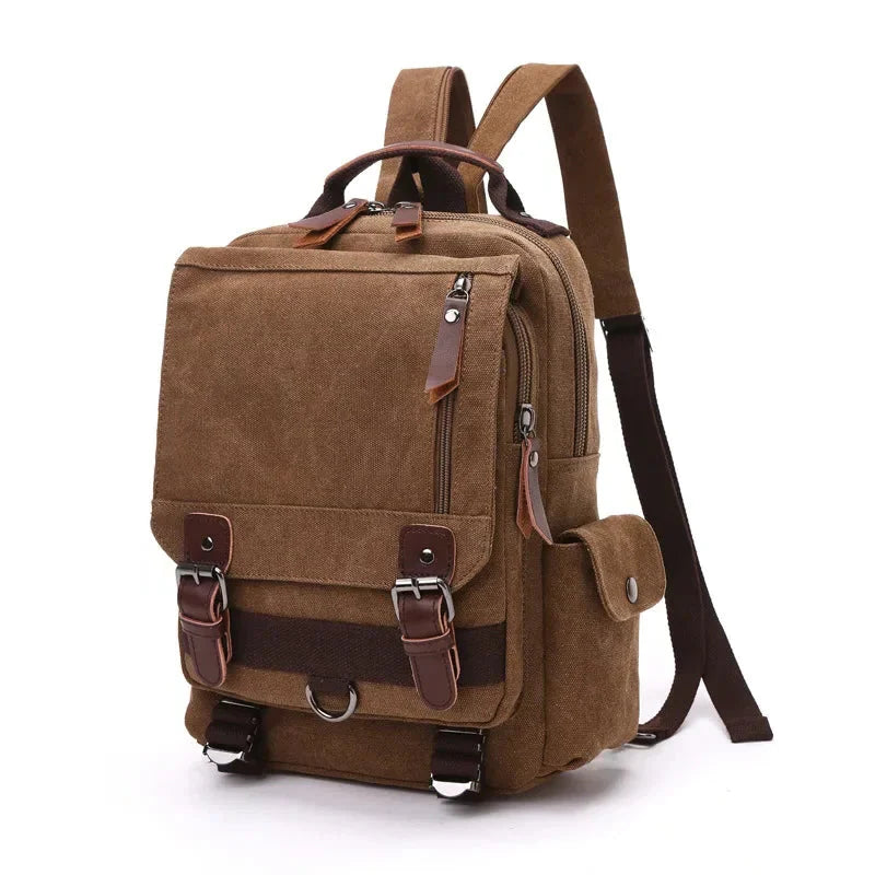 Men’s Canvas Backpack - Vintage Multi-Carry Rucksack - Brown