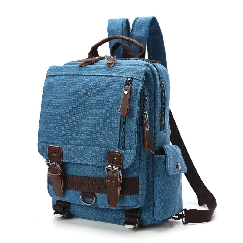 Men’s Canvas Backpack - Vintage Multi-Carry Rucksack - Light blue