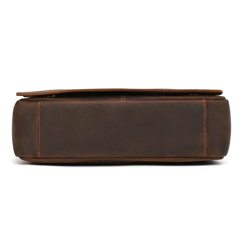 Men’s Leather Crossbody Bag - Vintage Buckle Flap Satchel