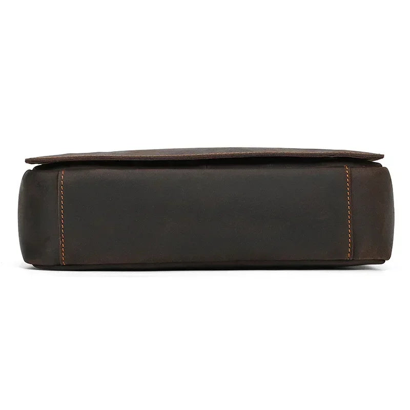 Men’s Leather Crossbody Bag - Vintage Buckle Flap Satchel