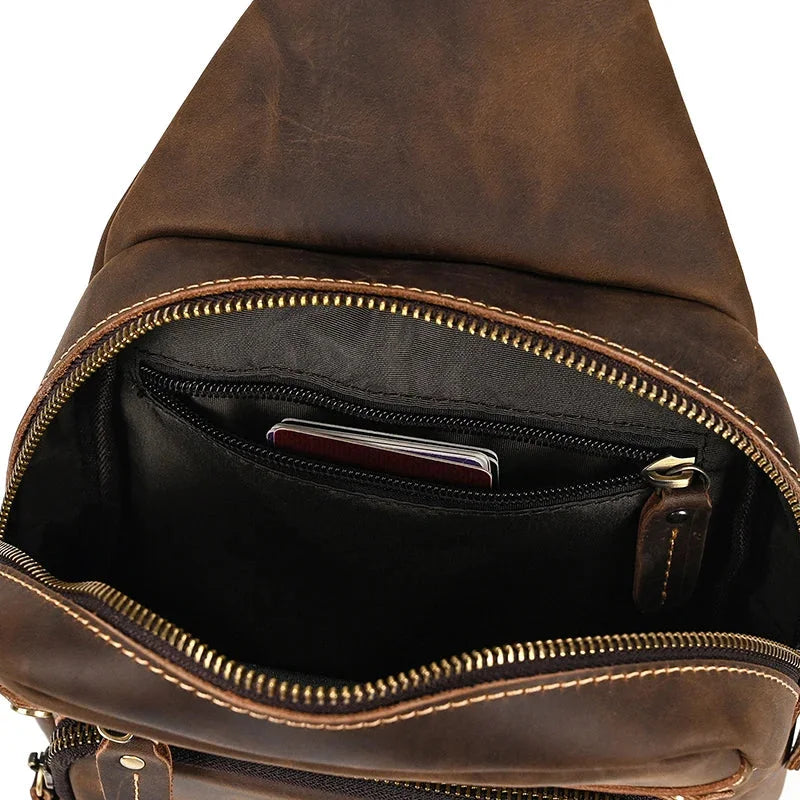 Men’s Leather Sling Bag - Multi-Pocket Tablet Crossbody