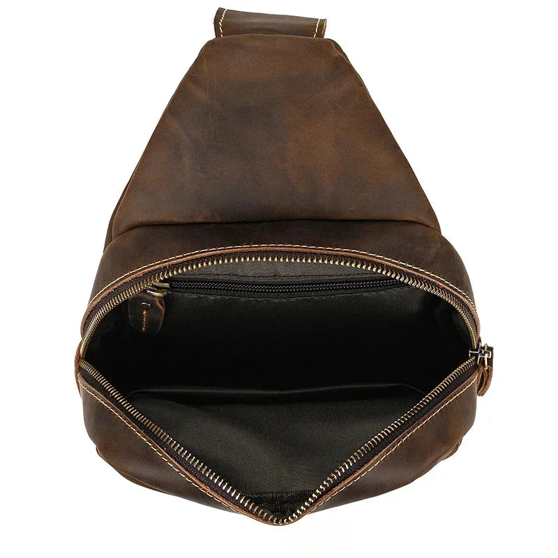 Men’s Leather Sling Bag - Multi-Pocket Tablet Crossbody