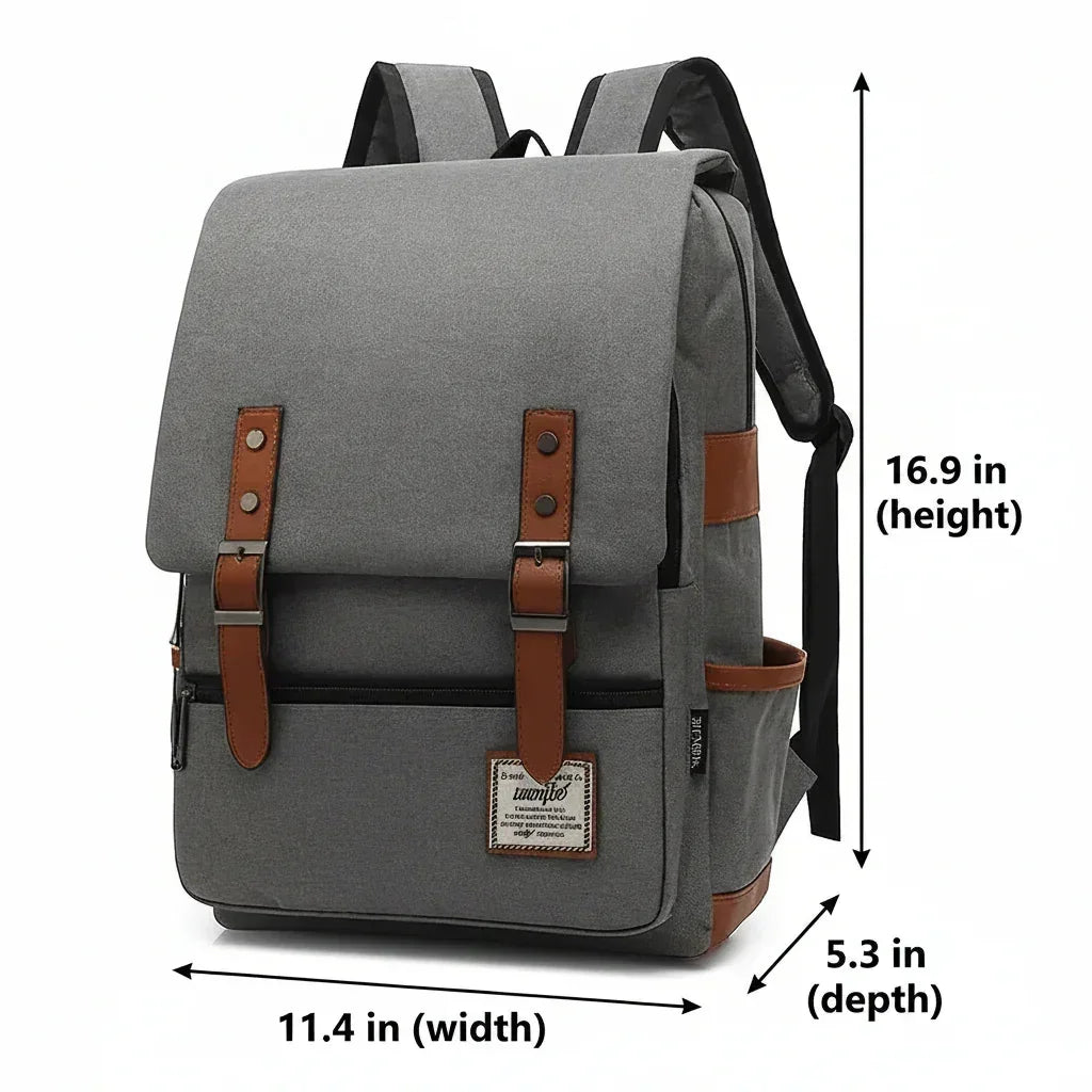 Slim Canvas Commuter Daypack - 17L Two-Buckle Flap Backpack