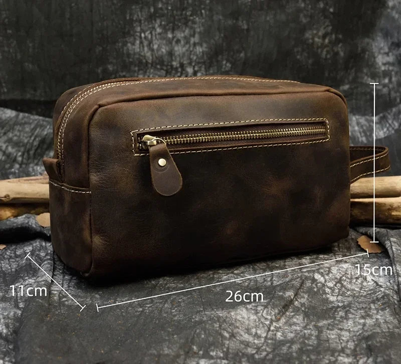 Men’s Leather Toiletry Bag - Full-Grain Dopp Kit for Travel