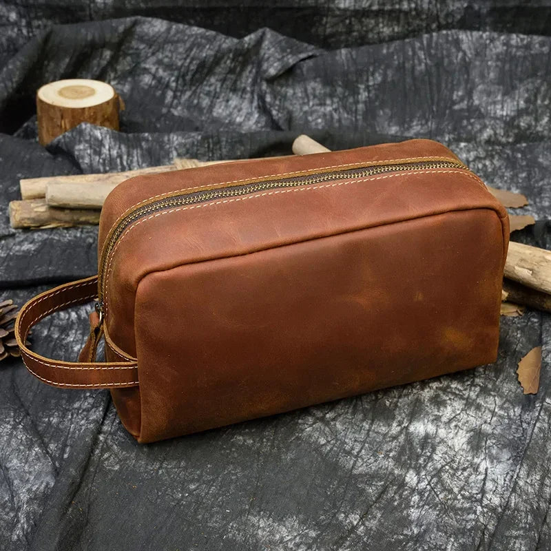 Men’s Leather Toiletry Bag - Full-Grain Dopp Kit for Travel