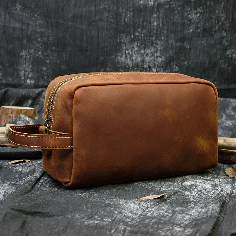 Men’s Leather Toiletry Bag - Full-Grain Dopp Kit for Travel