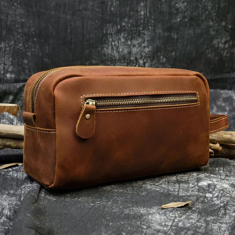 Men’s Leather Toiletry Bag - Full-Grain Dopp Kit for Travel