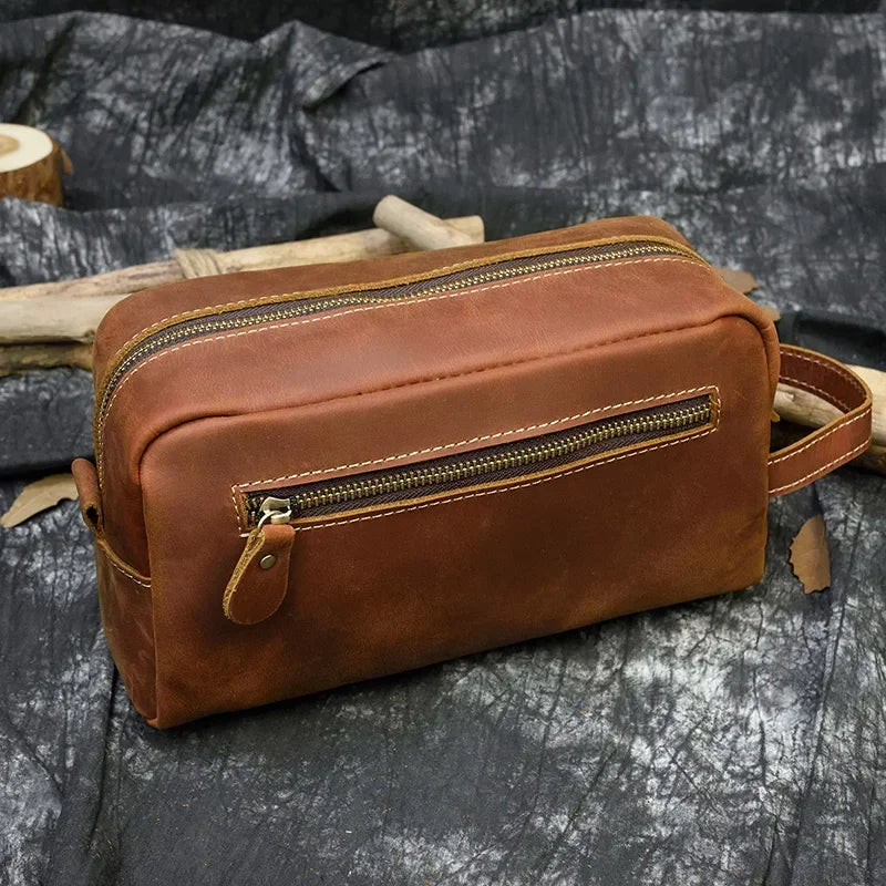 Men’s Leather Toiletry Bag - Full-Grain Dopp Kit for Travel