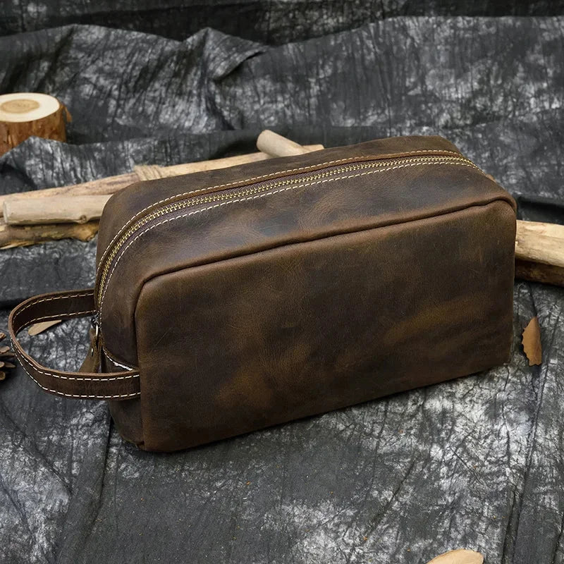 Men’s Leather Toiletry Bag - Full-Grain Dopp Kit for Travel