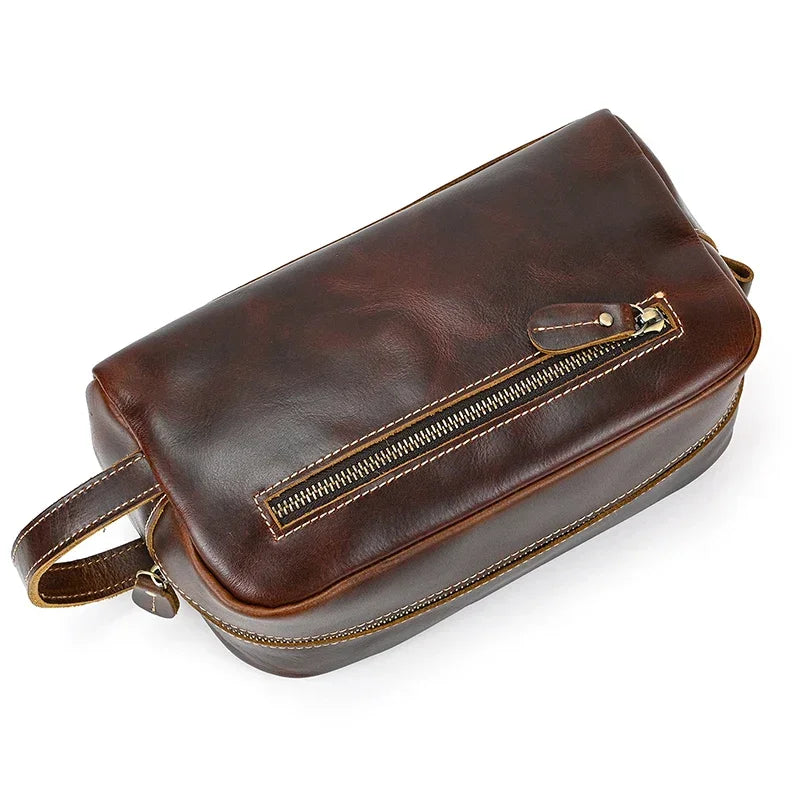 Men’s Leather Toiletry Bag - Full-Grain Dopp Kit for Travel