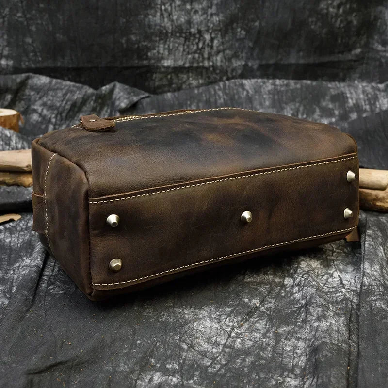 Men’s Leather Toiletry Bag - Full-Grain Dopp Kit for Travel