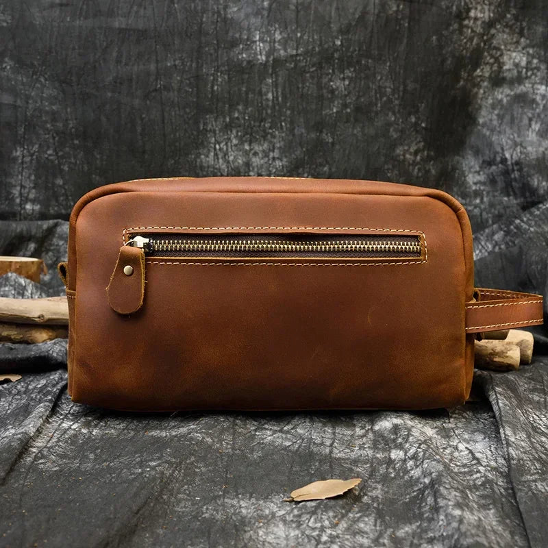 Men’s Leather Toiletry Bag - Full-Grain Dopp Kit for Travel