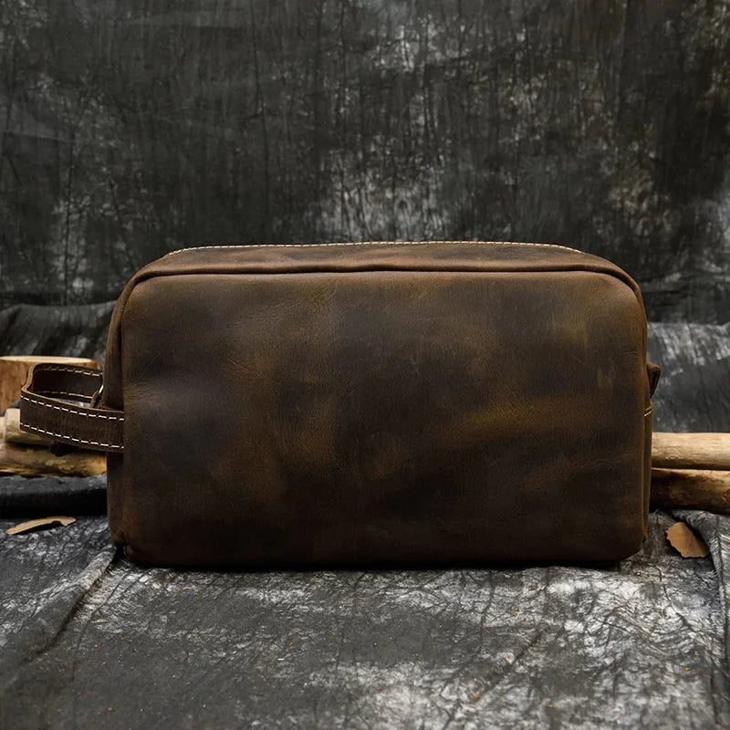 Men’s Leather Toiletry Bag - Full-Grain Dopp Kit for Travel