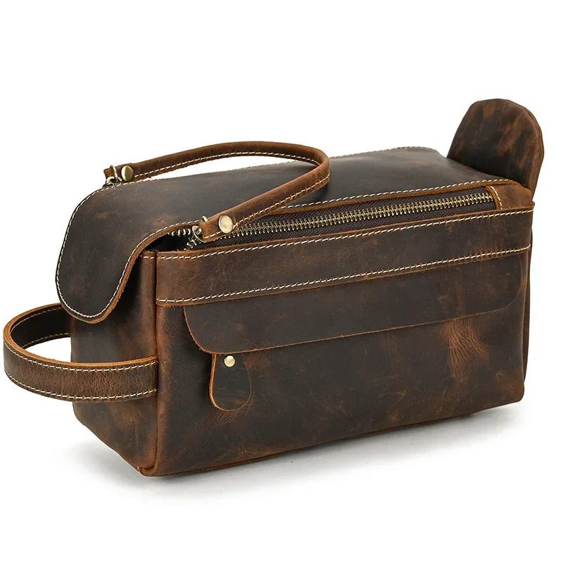 Men’s Leather Dopp Kit - Full-Grain Travel Toiletry Bag - Dark Brown