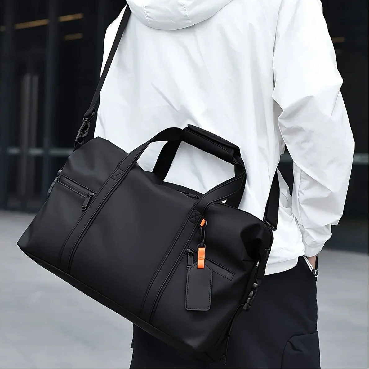 Vegan Leather Duffle Bag - Matte Water-Resistant Weekender with Laptop Pocket
