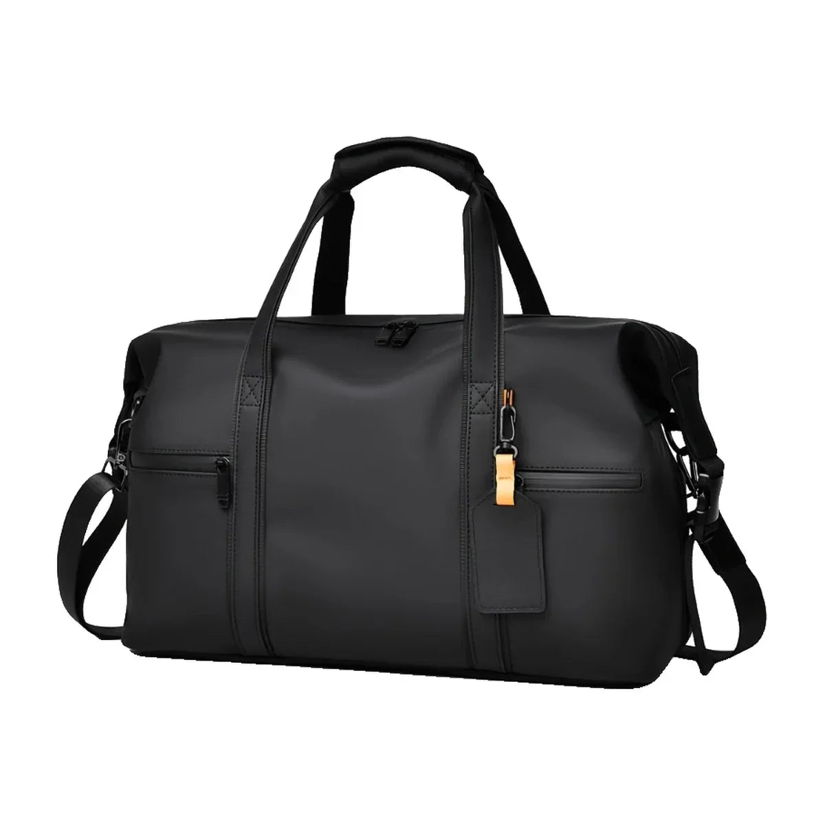 Vegan Leather Duffle Bag - Matte Water-Resistant Weekender with Laptop Pocket - Black
