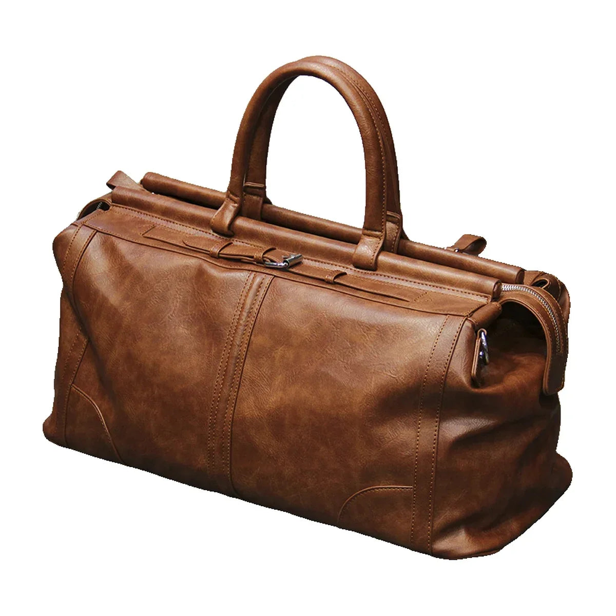 Men’s Vegan Leather Duffle Bag Doctor Style Weekender - Brown