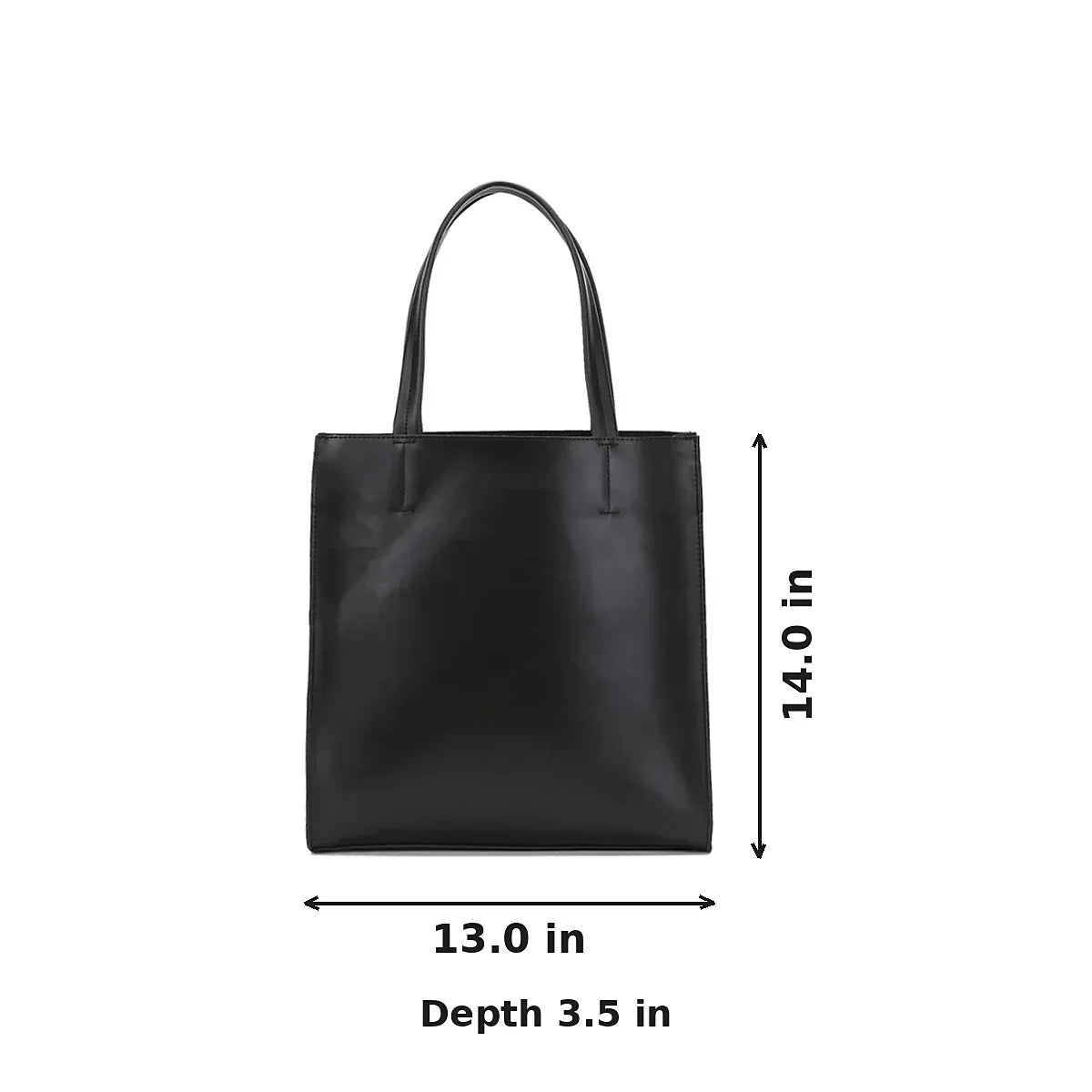 Vegan Leather Tote Bag - Slim Vertical Work Carryall - Black